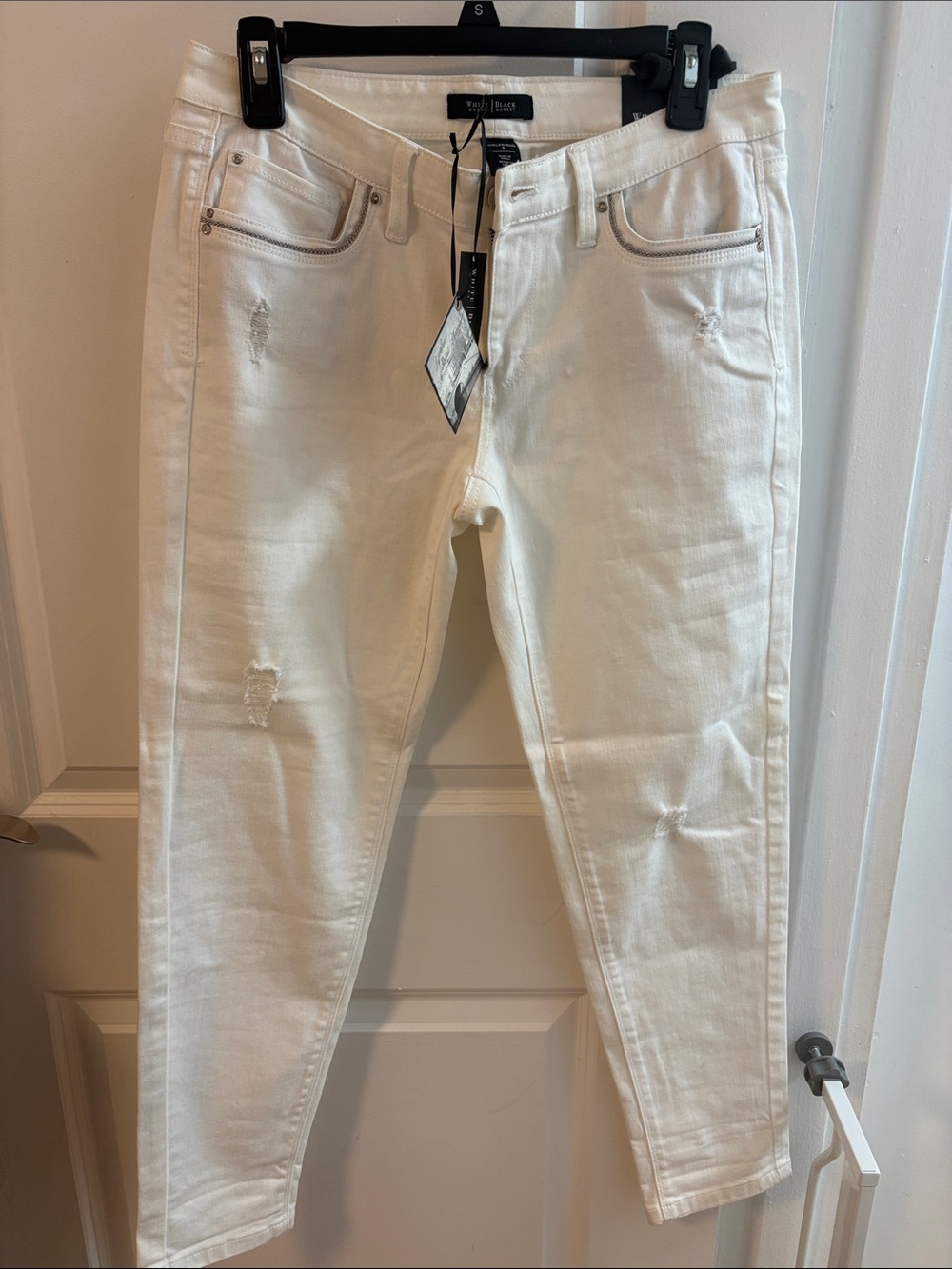 White House Black Market Women's White Girlfriend Jeans with Light Distressing
